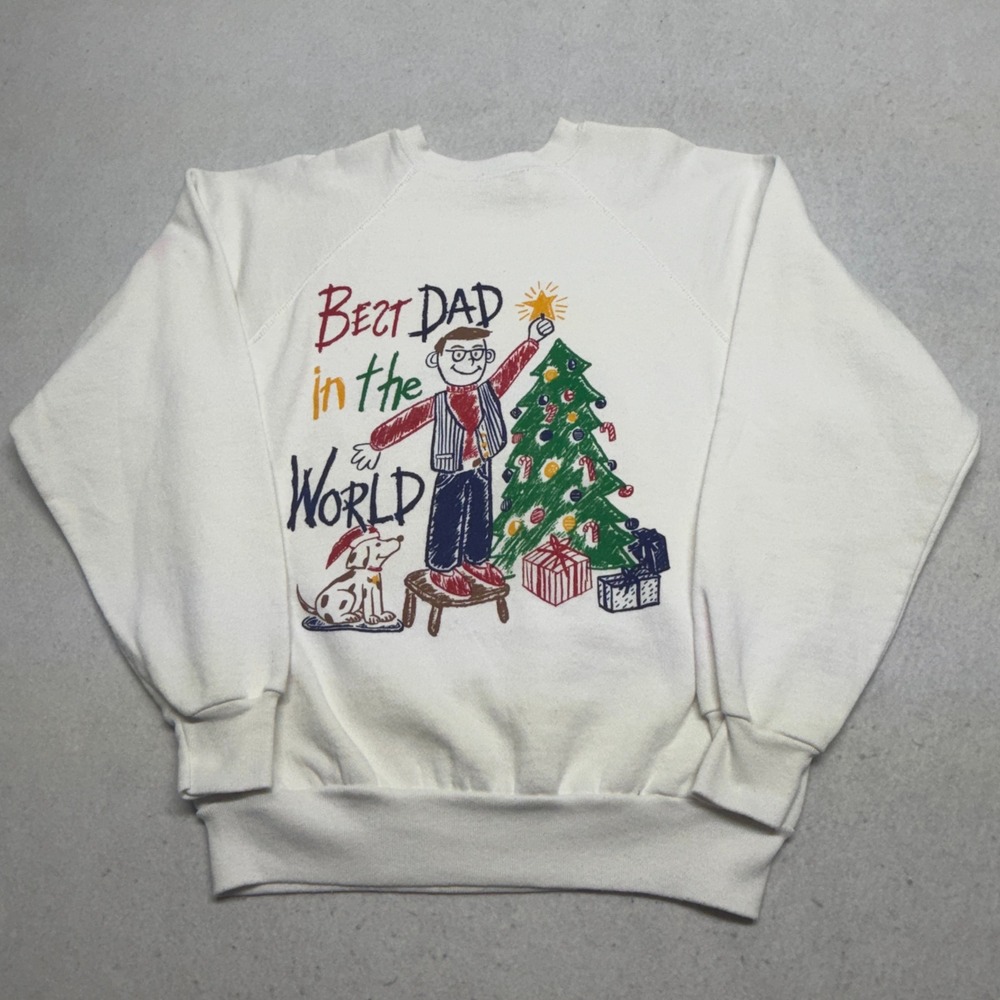 Vintage 90s Best Dad in the World Christmas Sweatshirt White TNT Adult L USA